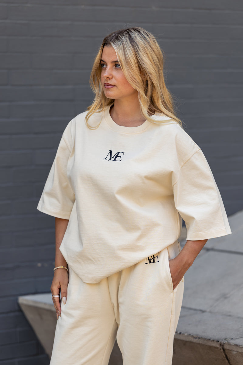 ManEmy Oversized Set in cream — unisex matching co-ord in Italian heavyweight cotton