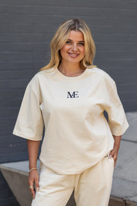 ManEmy cream matching set — unisex oversized loungewear, ME monogram